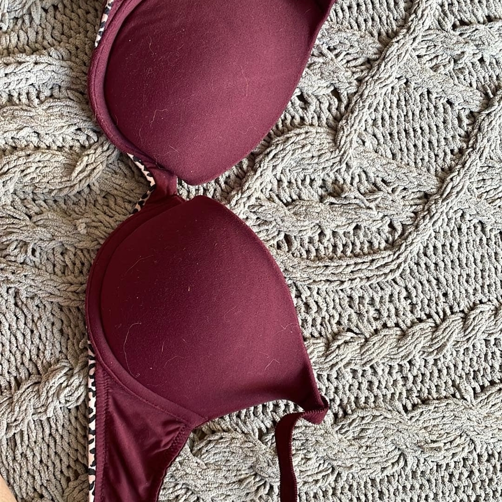 Burgundy Bra with Animal Print Trim